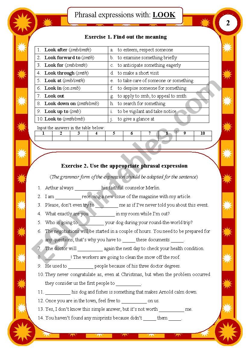 Phrasal expressions 02 - look worksheet Phrasal expressions 02 - look worksheet