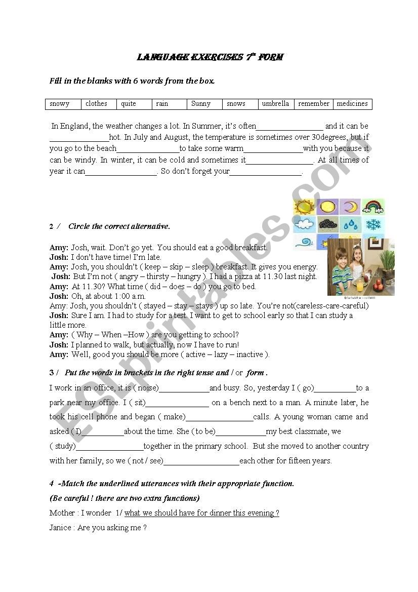 language 7th form worksheet