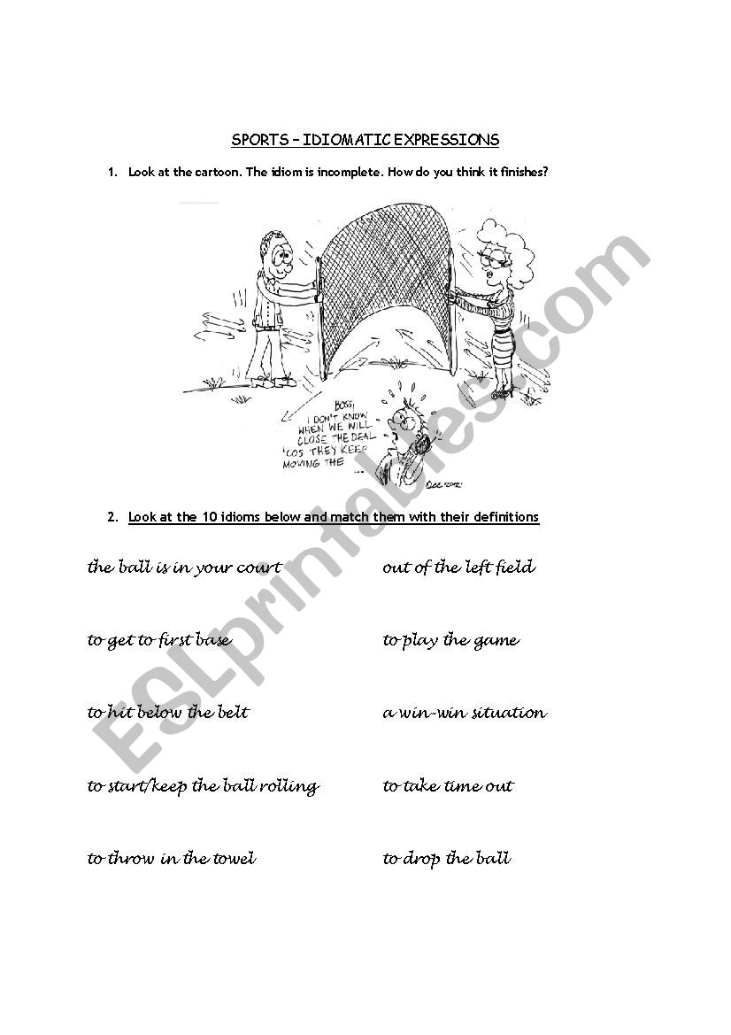 Sports and idioms worksheet