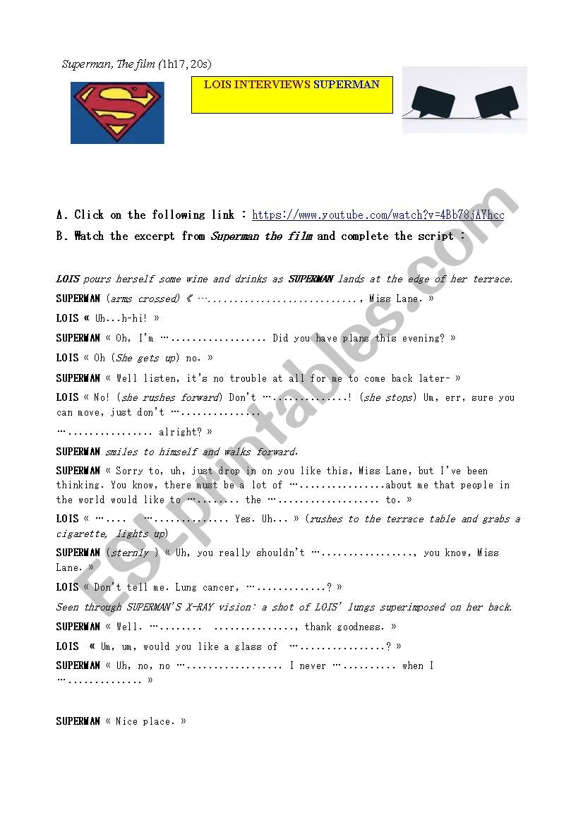 LOIS INTERVIEWS SUPERMAN worksheet