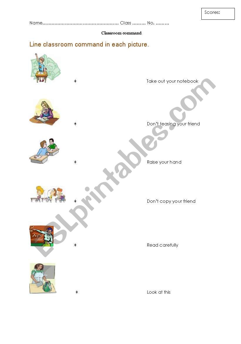 Classroom command worksheet
