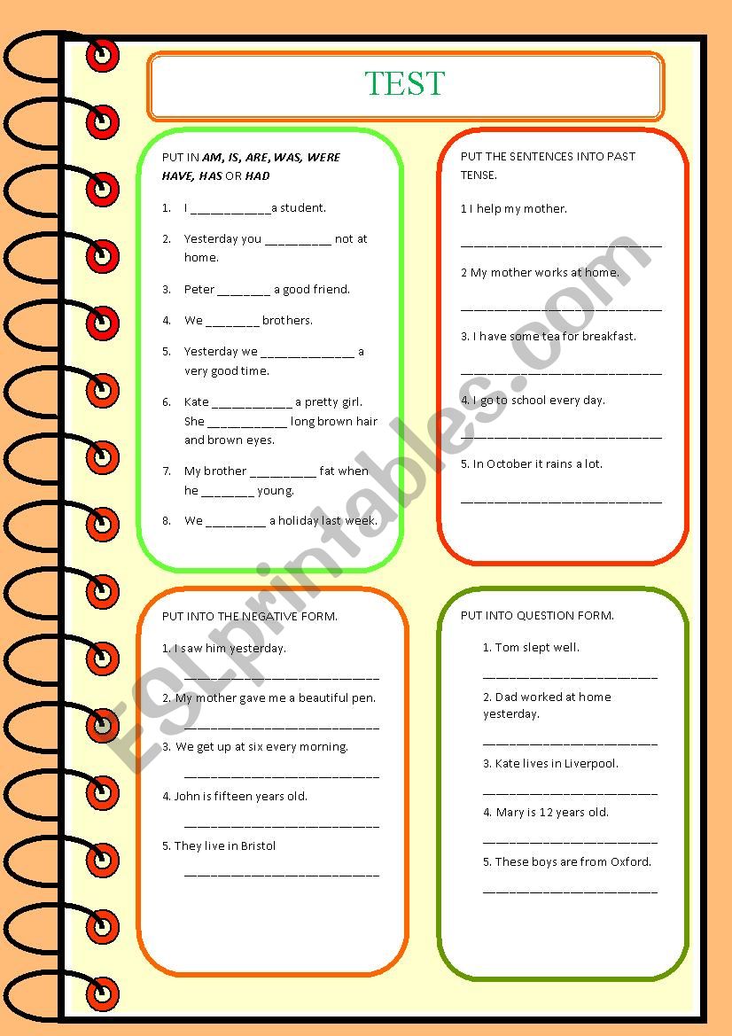 Test for Beginners worksheet