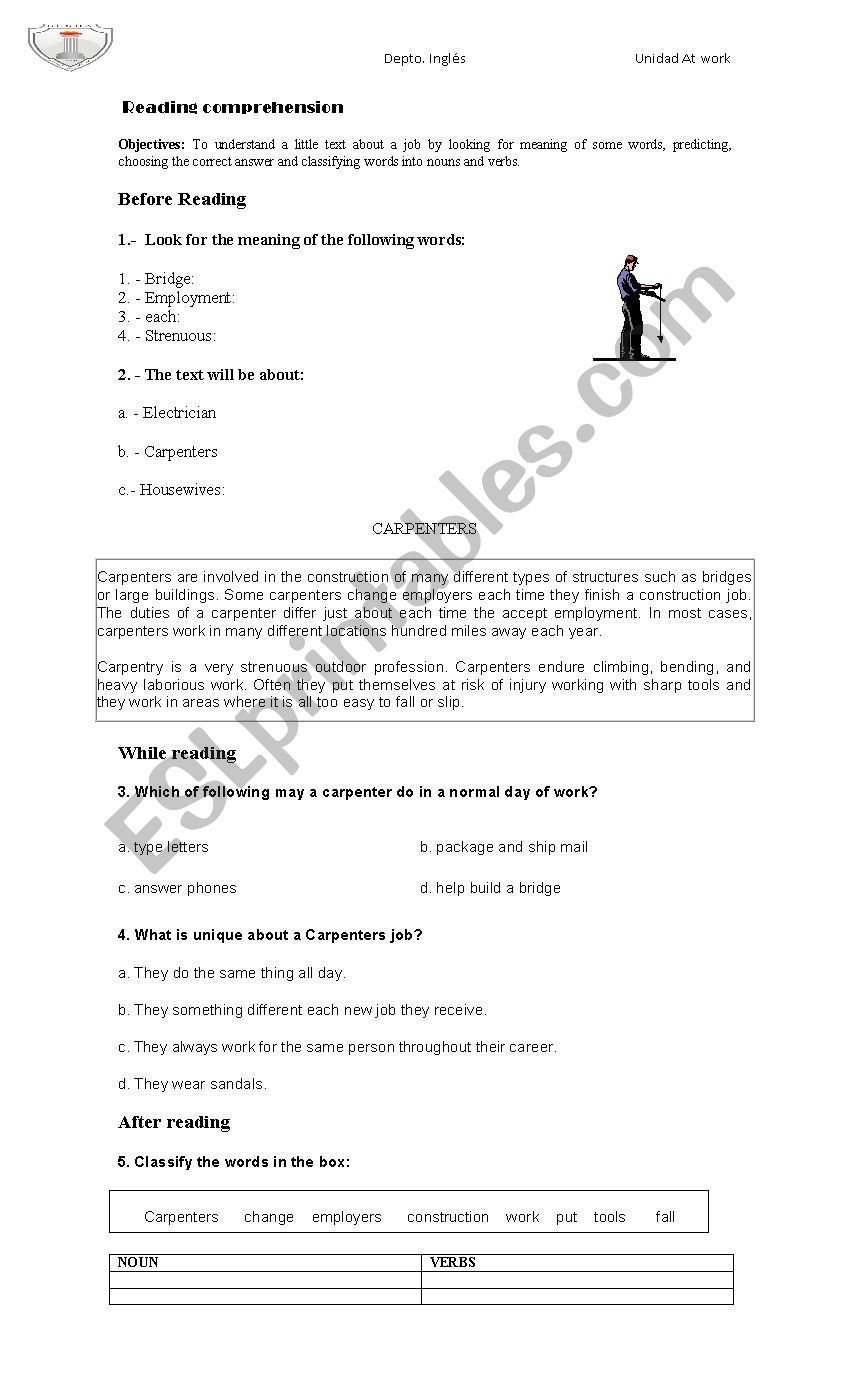 carpenters worksheet