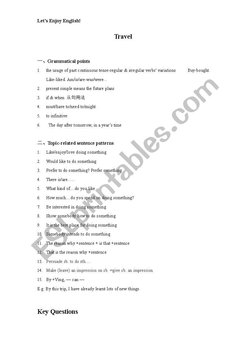 Trinity GESE level 6-Travel worksheet