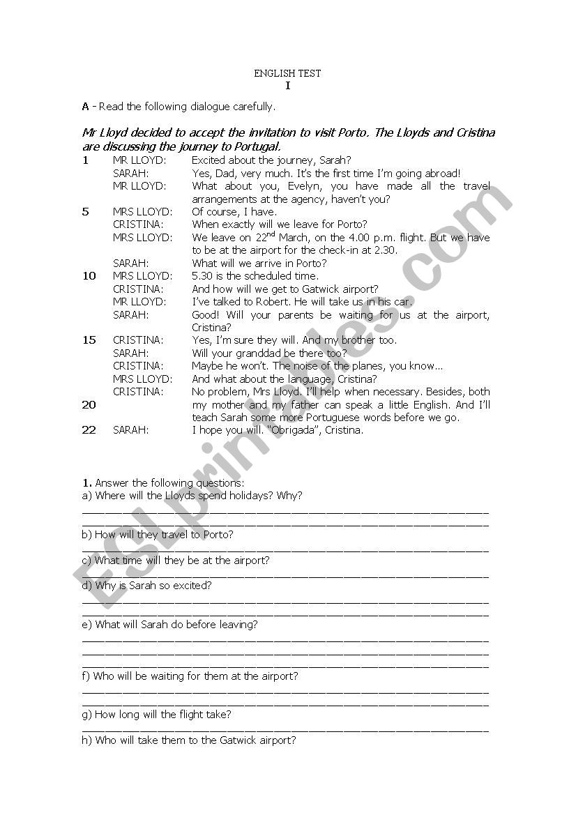 Holidays worksheet