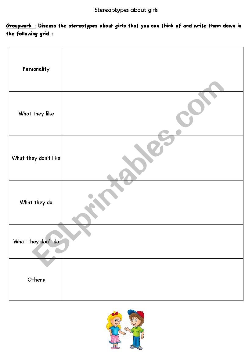 Gender stereotypes worksheet