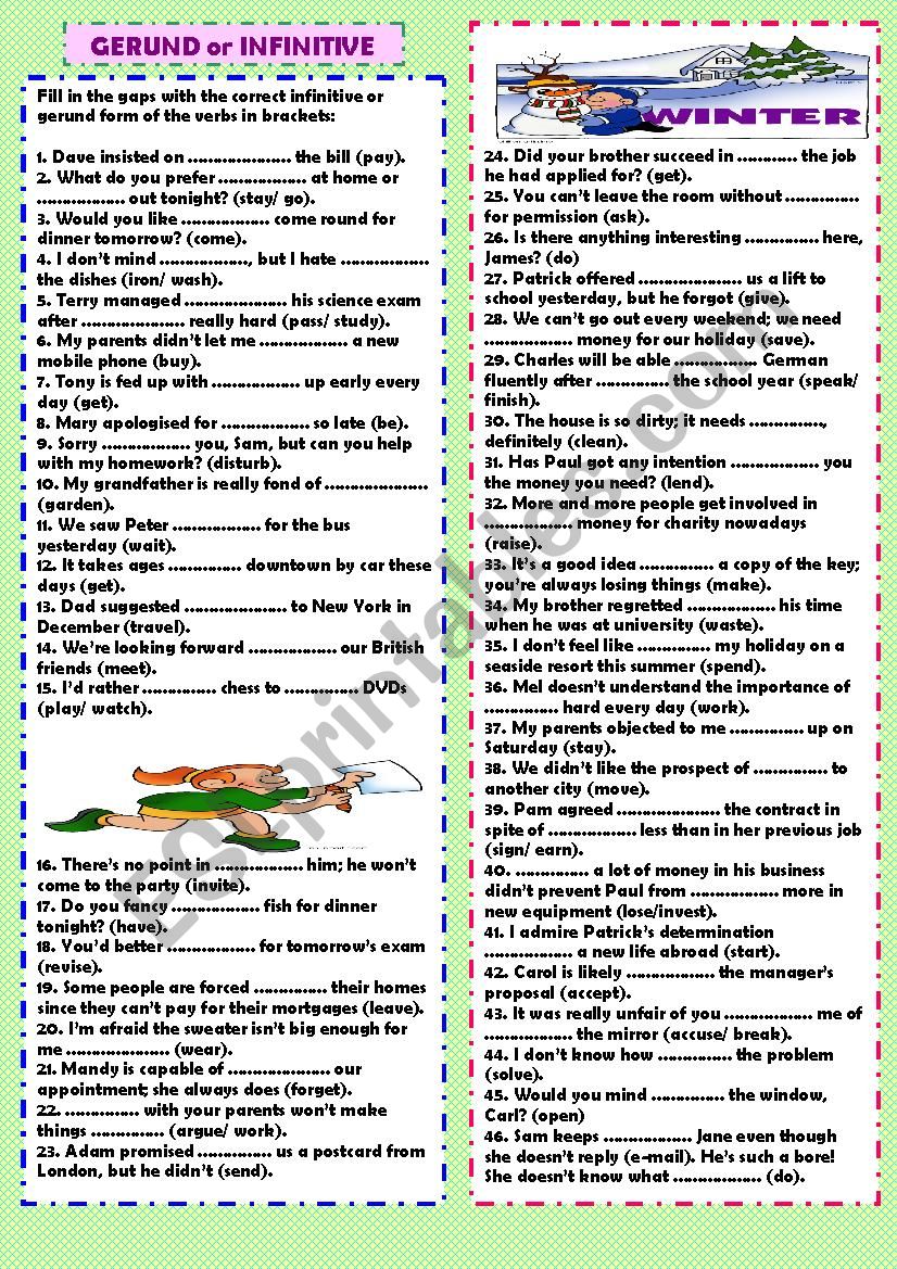 Gerund or infinitive (+ key) worksheet