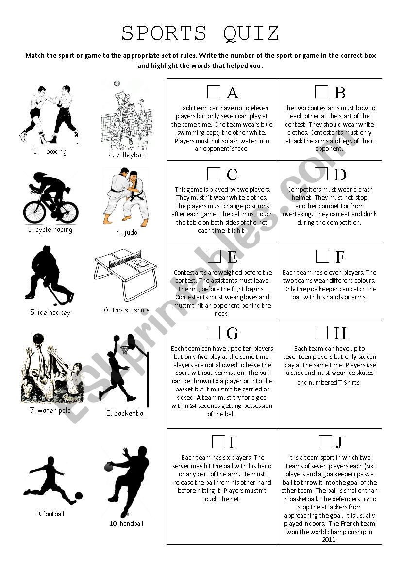 Sports Quiz worksheet