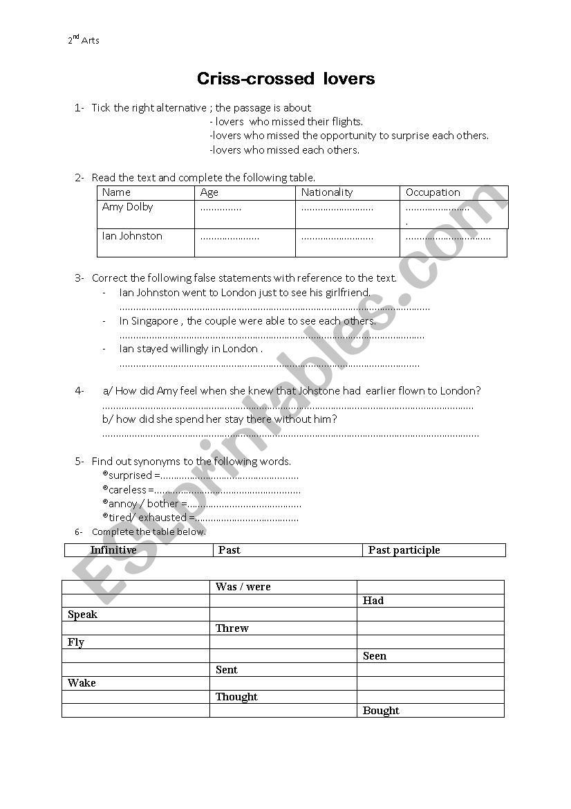 criss-crossed lovers worksheet