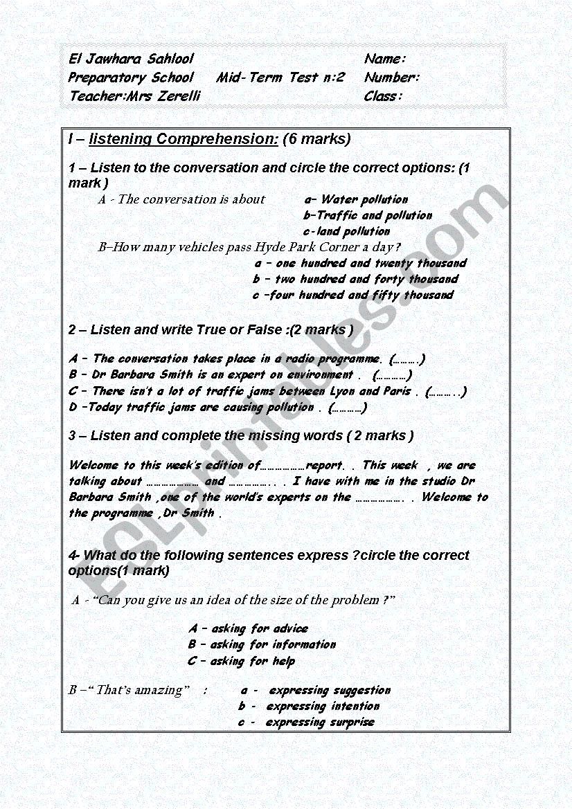 mid-term test N:2 worksheet