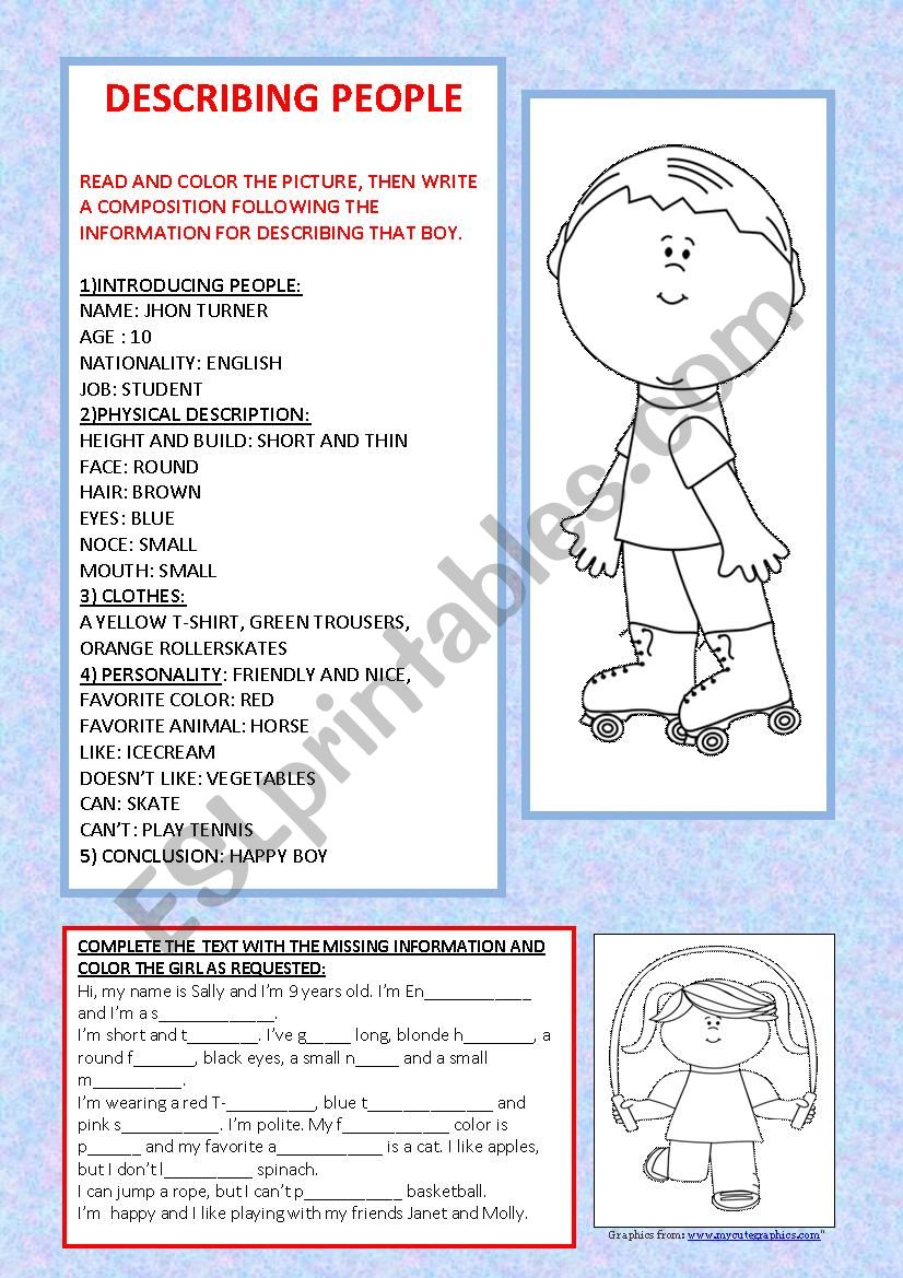 describing people: 2 execises worksheet