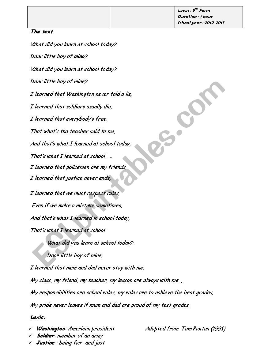 test worksheet