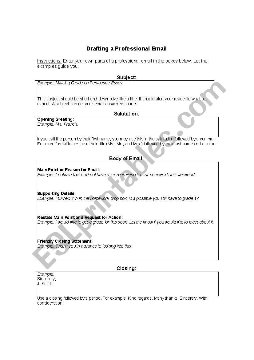 Professional Email Graphic Organizer