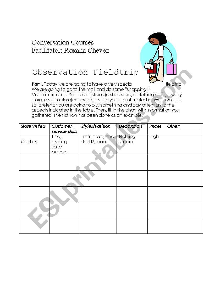 Shopping Fieldtrip worksheet