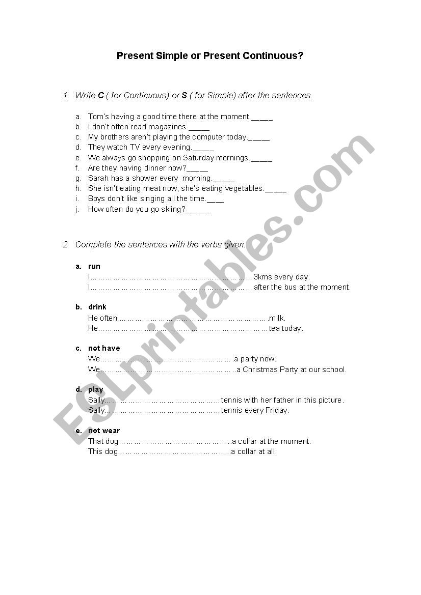 Present Simple or Continuous? worksheet