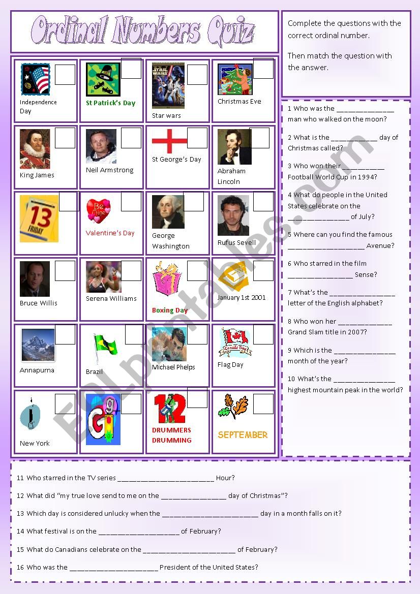 Ordinal_Numbers_Quiz worksheet