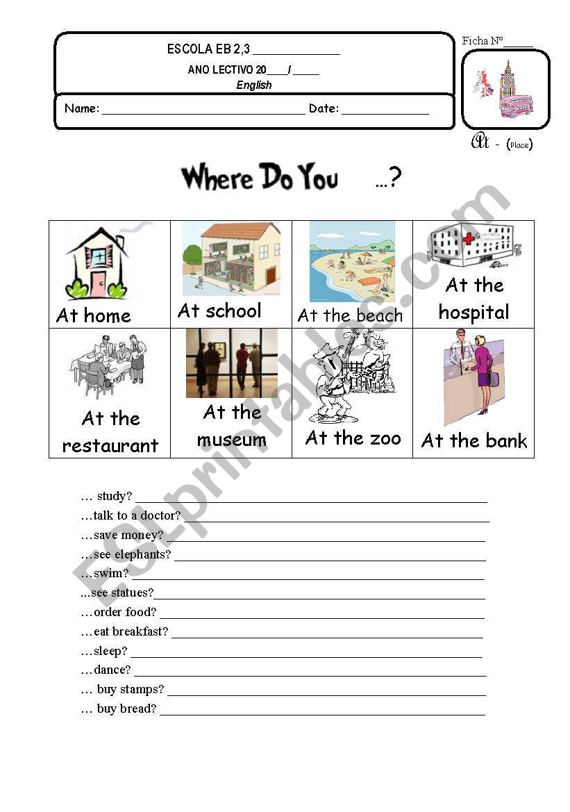 where do you ...? At .... worksheet