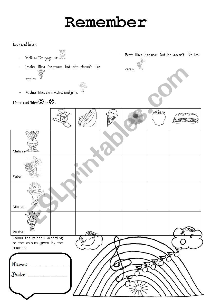 Remember worksheet