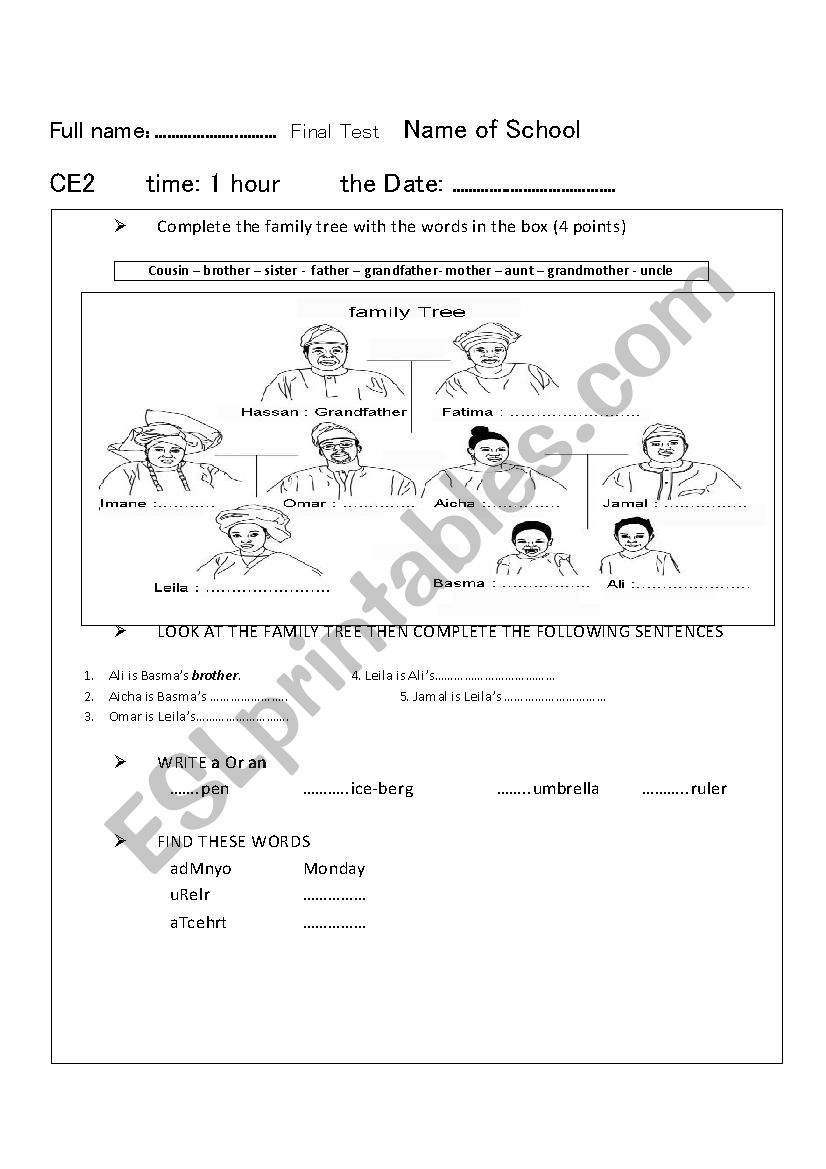 test worksheet