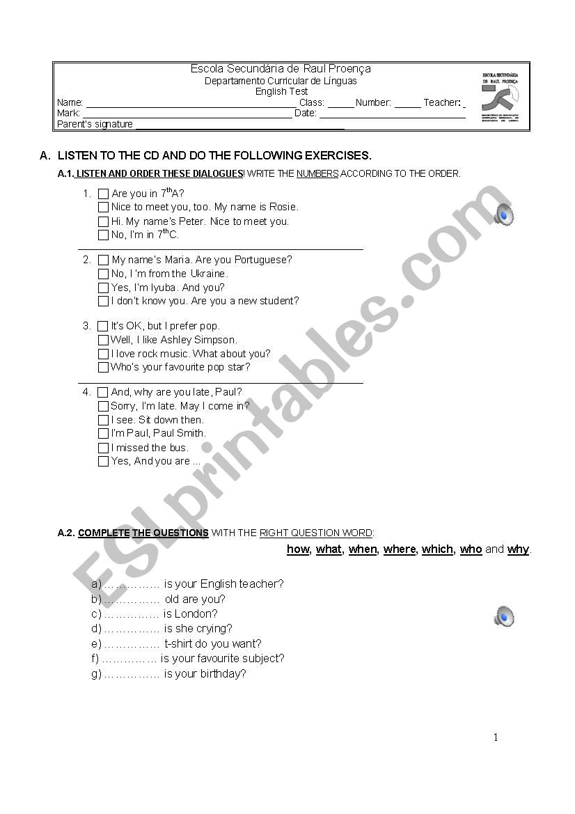 TESTE_7th grade worksheet