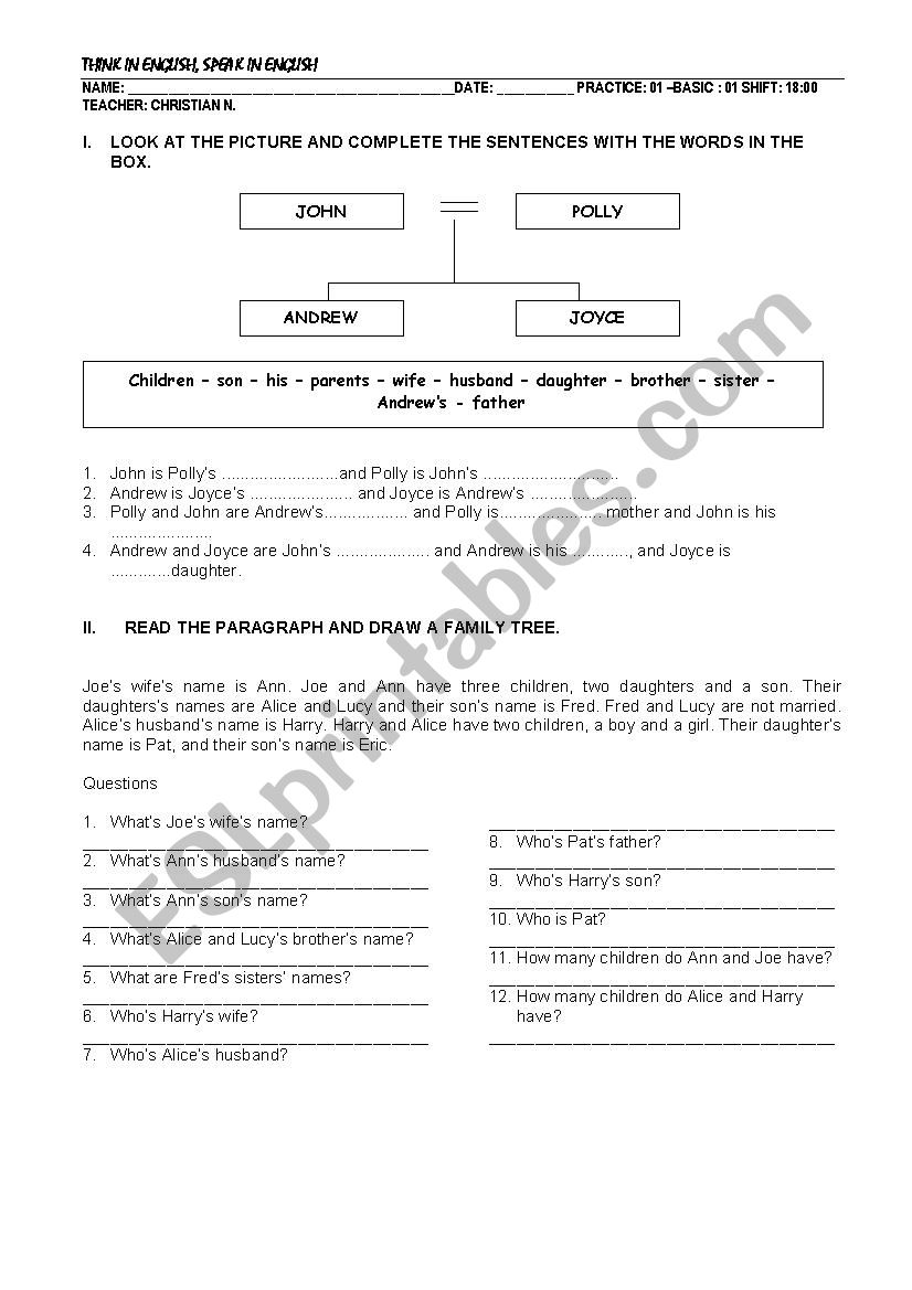 Family worksheet