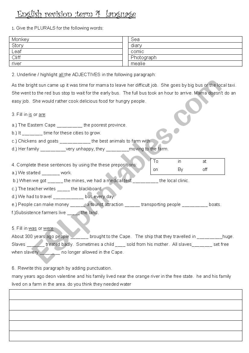 Language revision worksheet