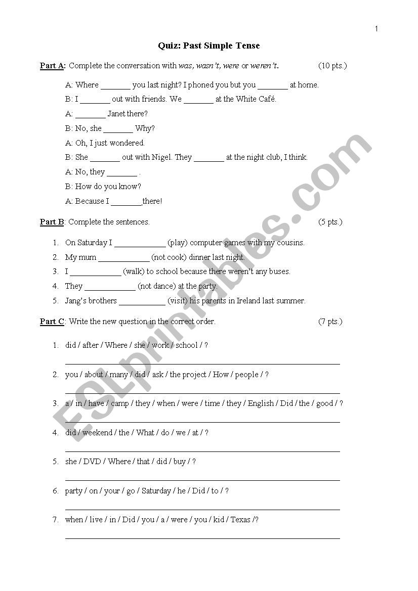 Past Simple Tense worksheet