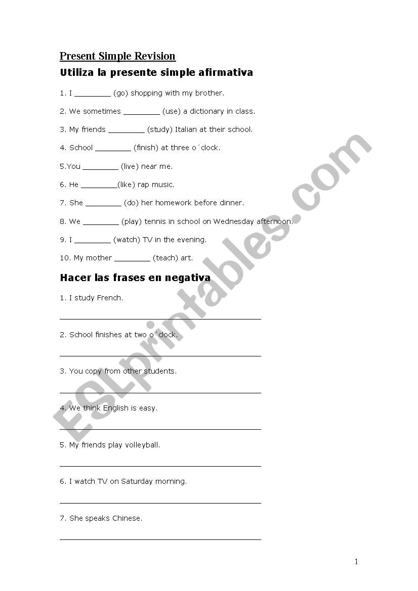 Present Simple Revision worksheet