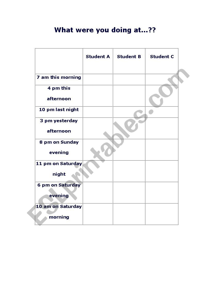 past progressive worksheet