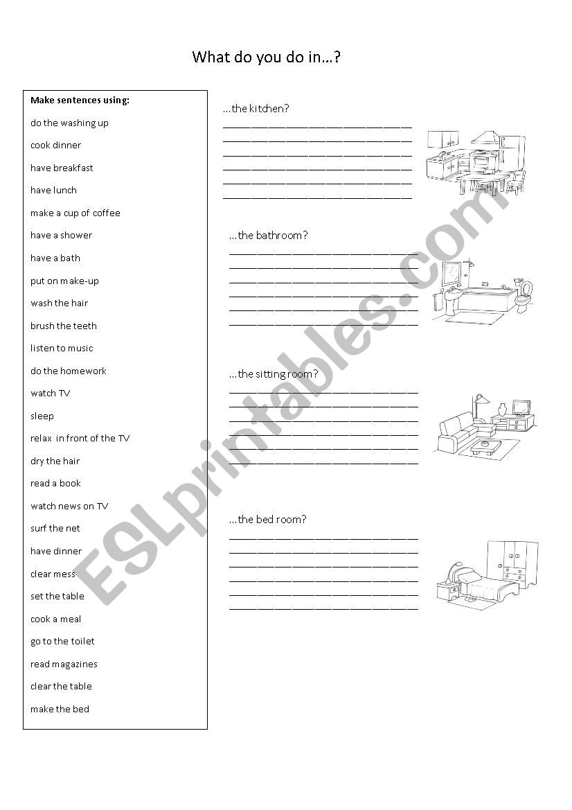 actions in the house worksheet