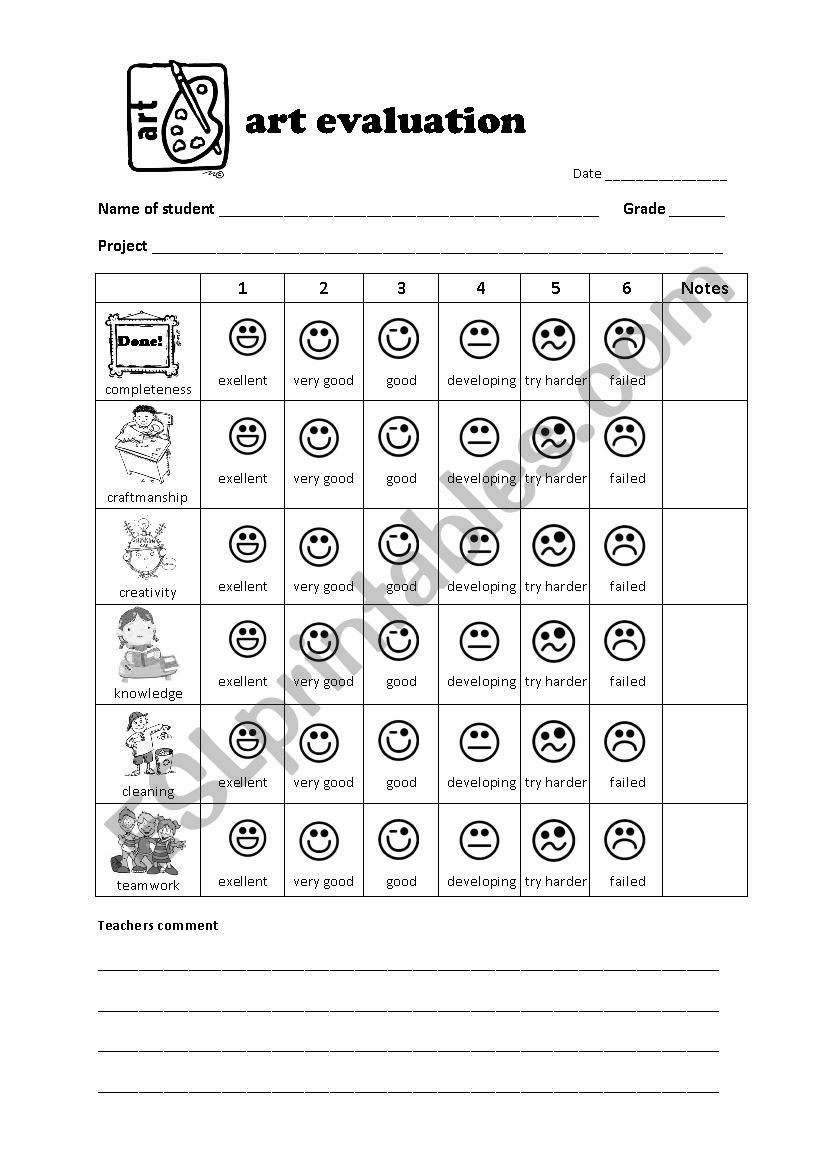 Art evaluation sheet worksheet