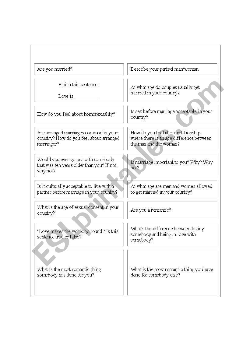 Conversation questions worksheet