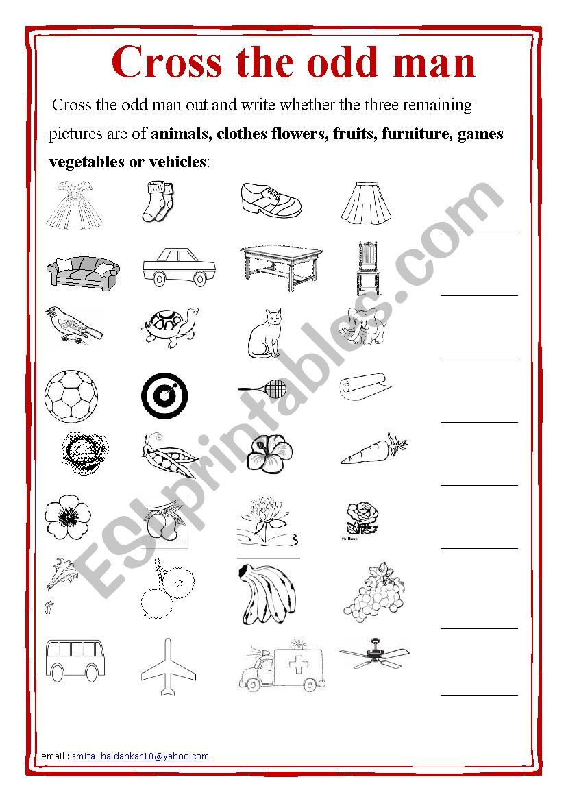 Cross the odd man out worksheet