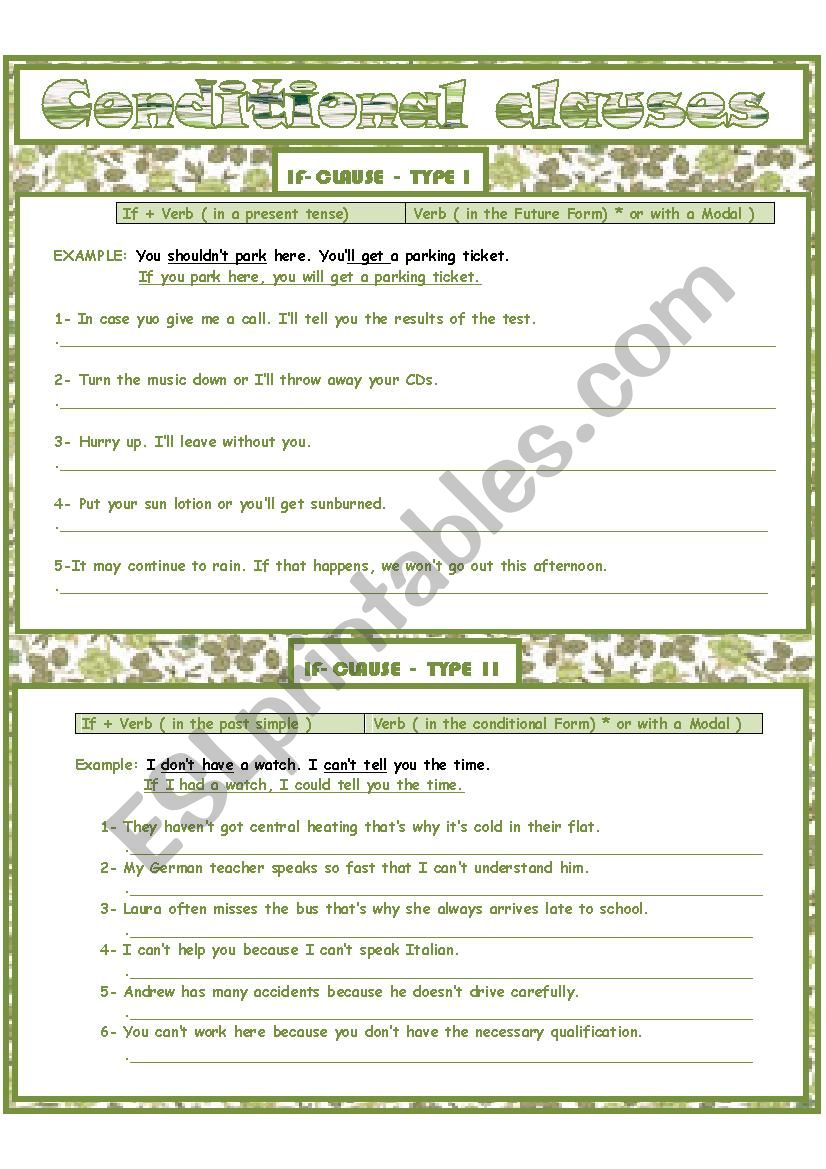 Conditional clauses worksheet