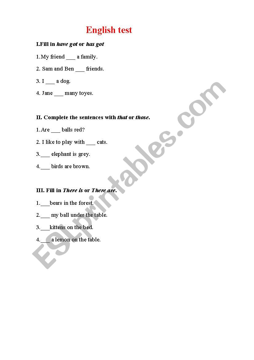 english test worksheet