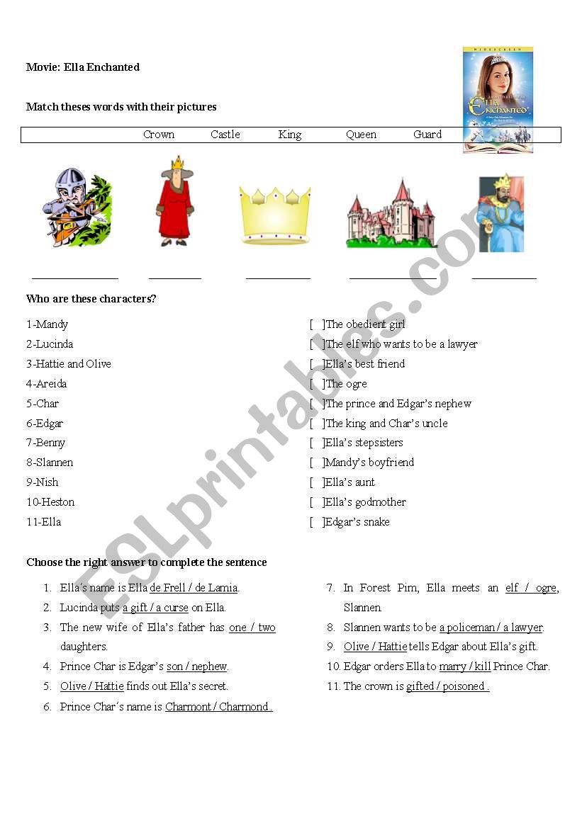 Movie: Ella Enchanted worksheet