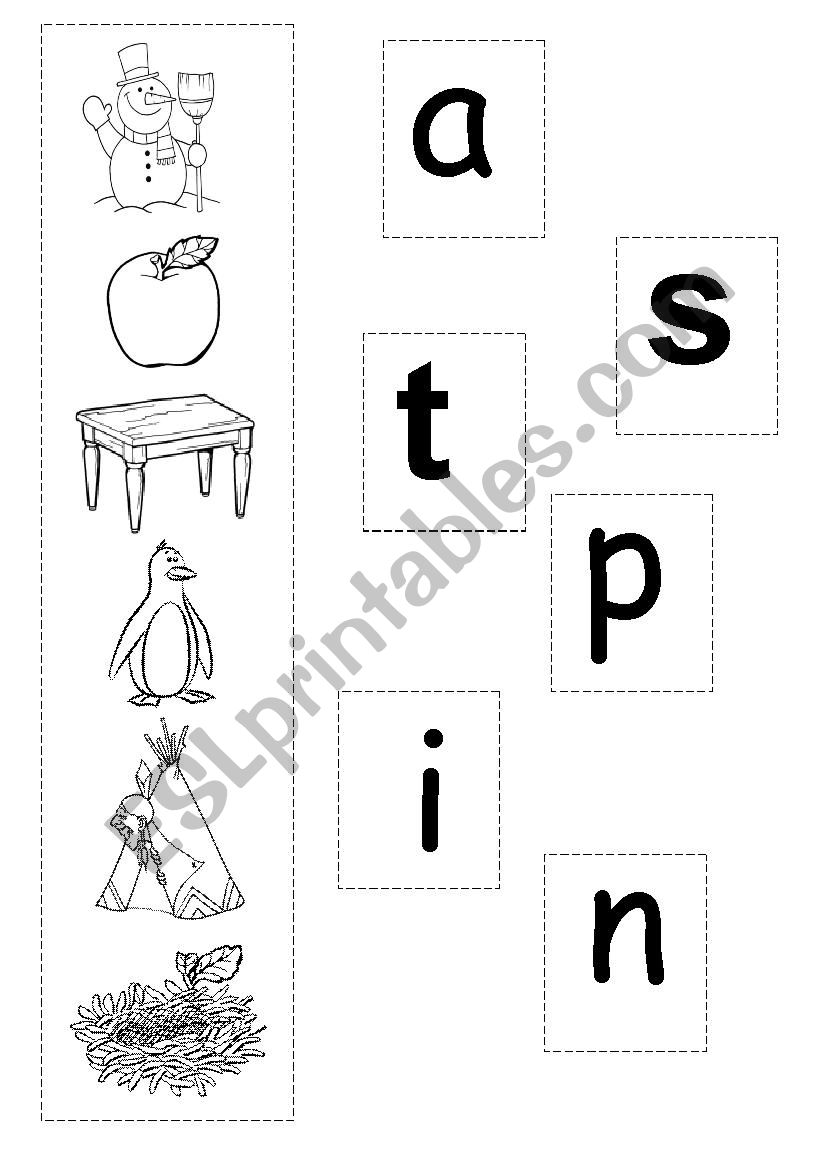 Initial sounds (s a t p i n) worksheet