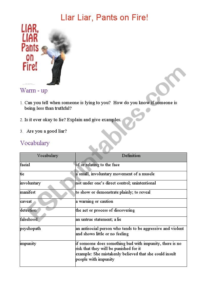 Liar Liar  worksheet