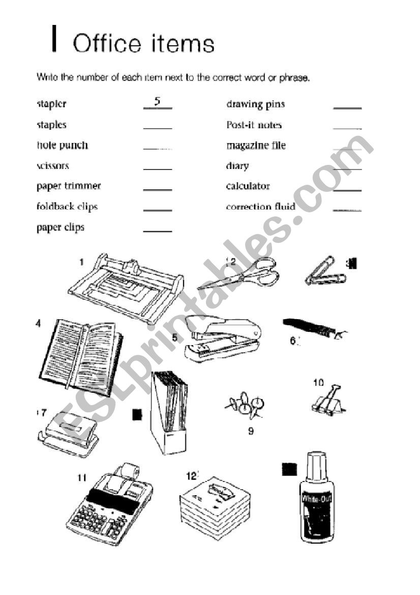 Office Items 1  worksheet