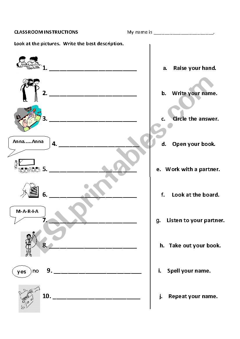 Classroom Instructions worksheet