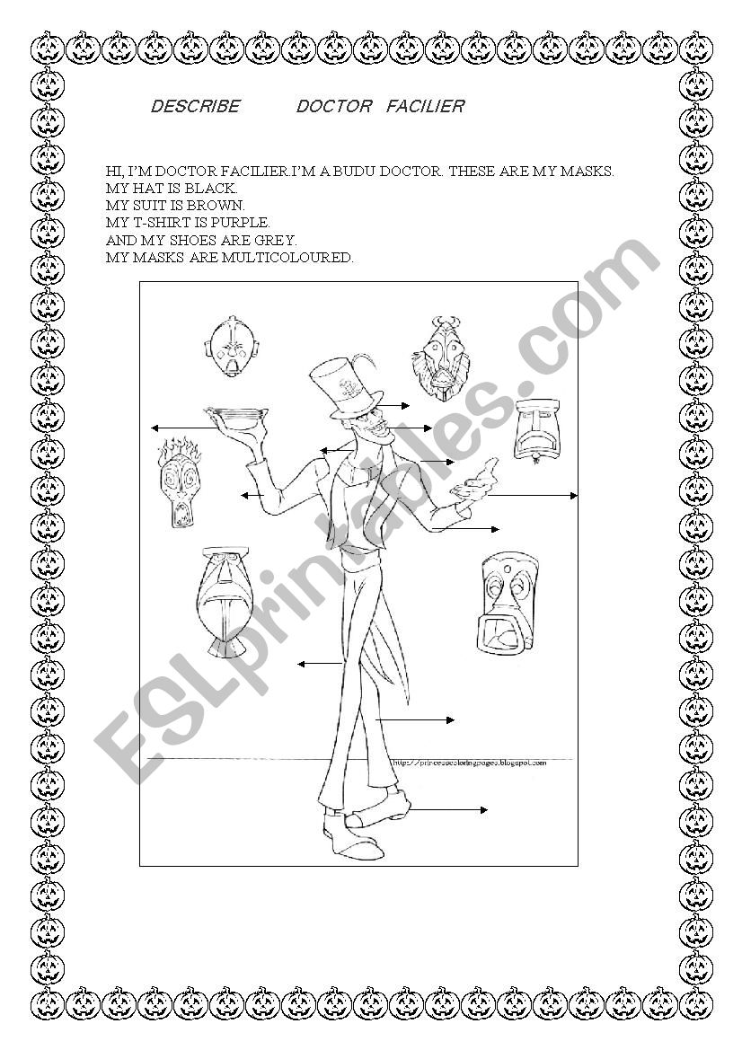 describe dr facilier. worksheet