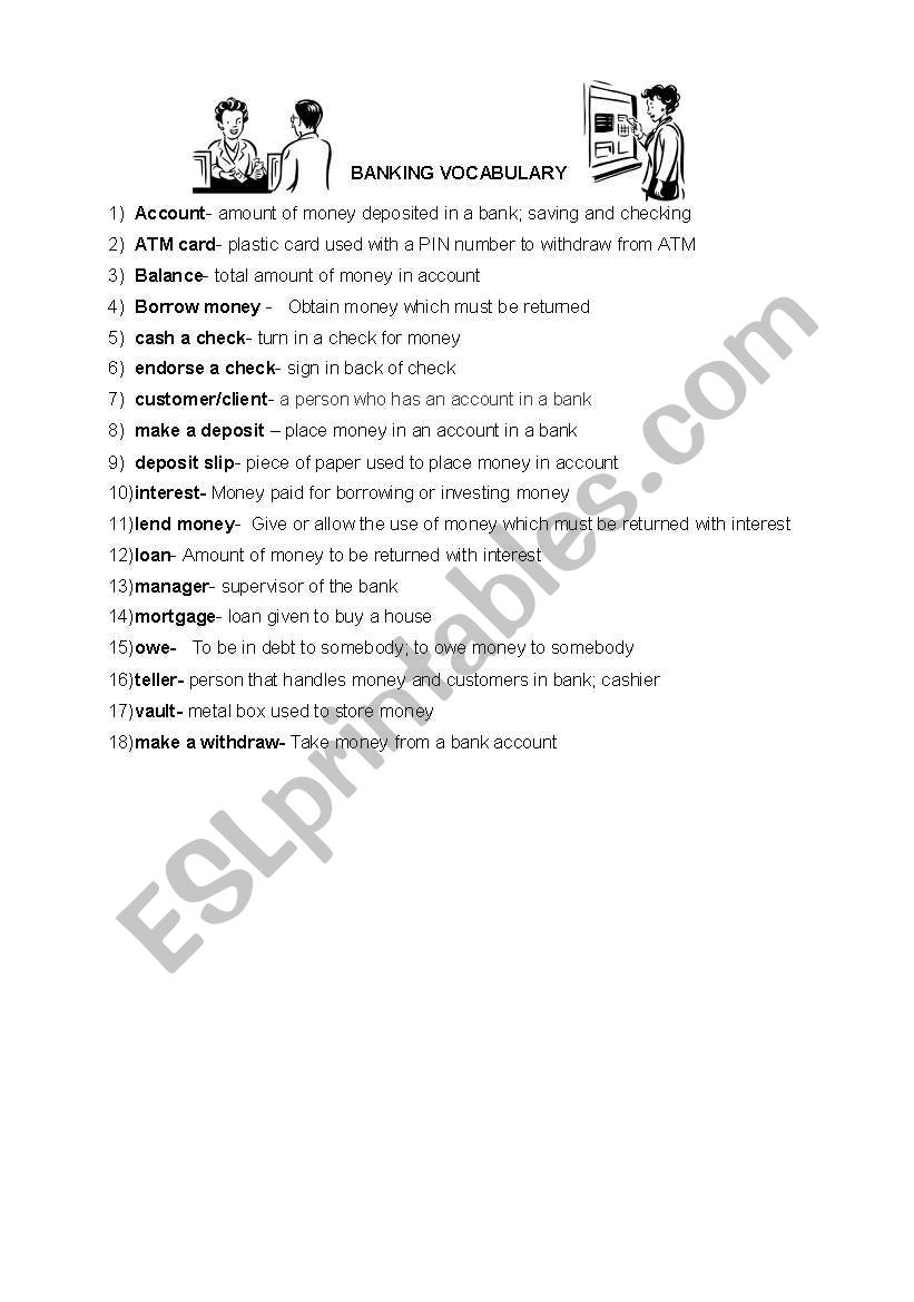 BANKING VOCABULARY worksheet