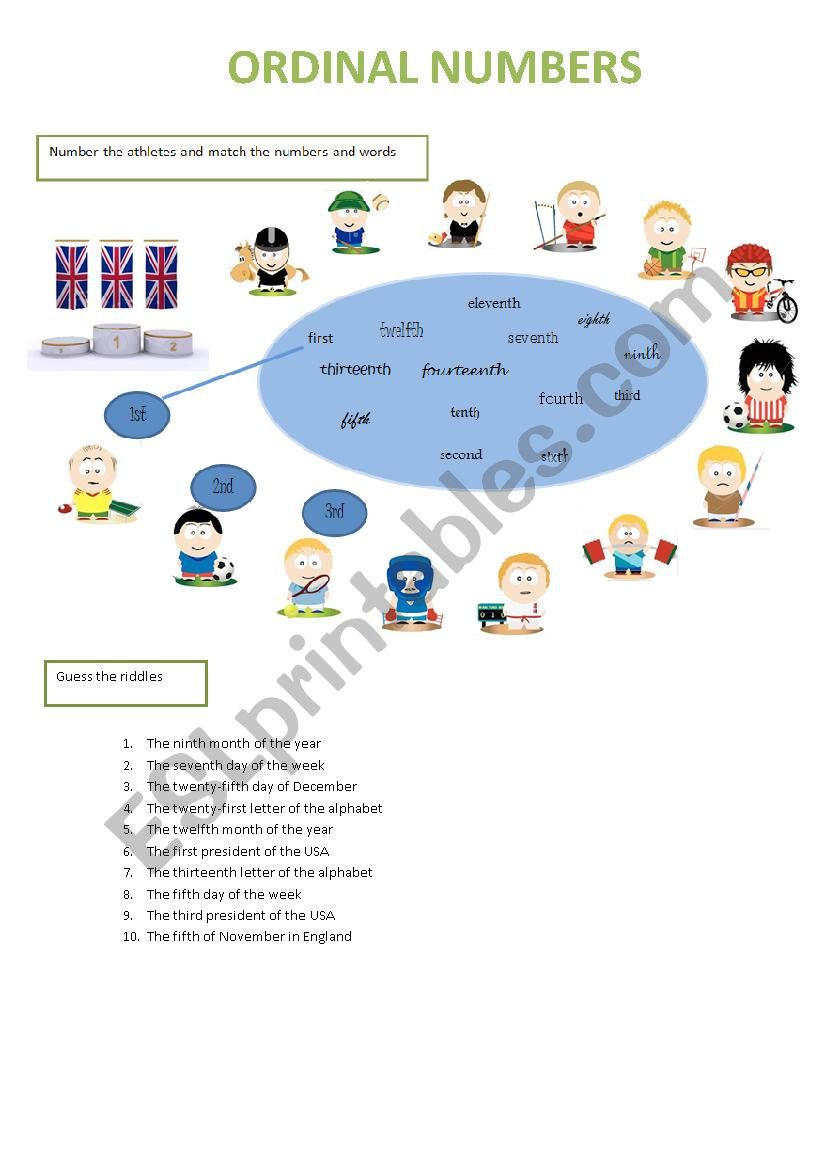 ordinal numbers worksheet