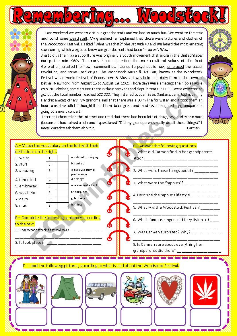 Remembering... Woodstock worksheet