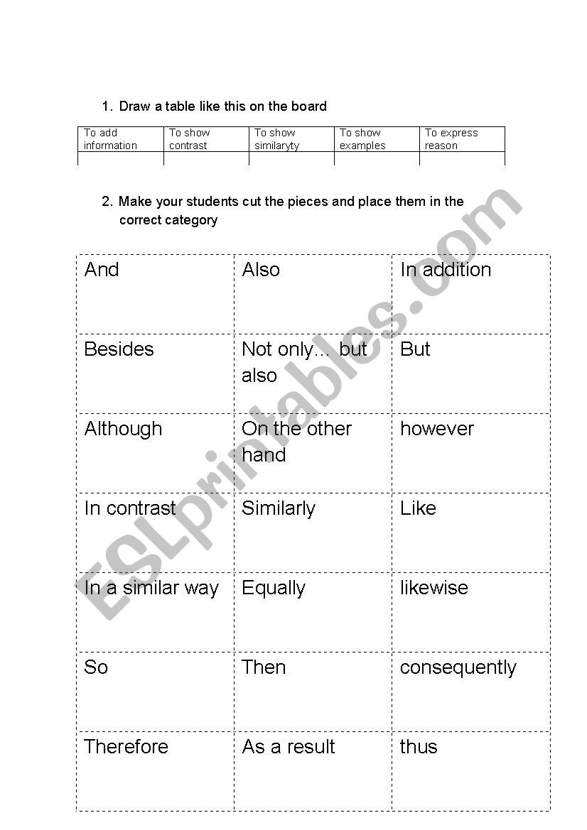 Linking Words activity worksheet