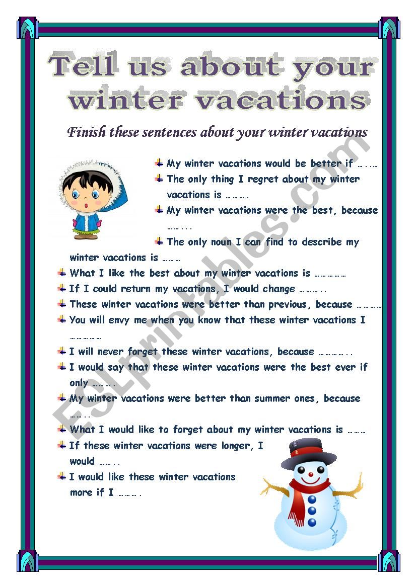 winter vacation holiday homework for class 2