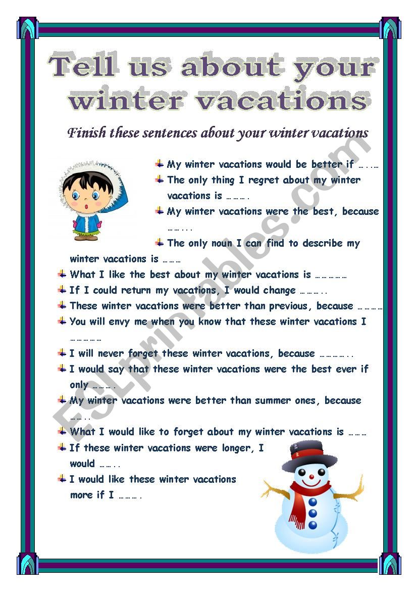 My Winter Vacations ESL Worksheet By Xeniya Victorovna