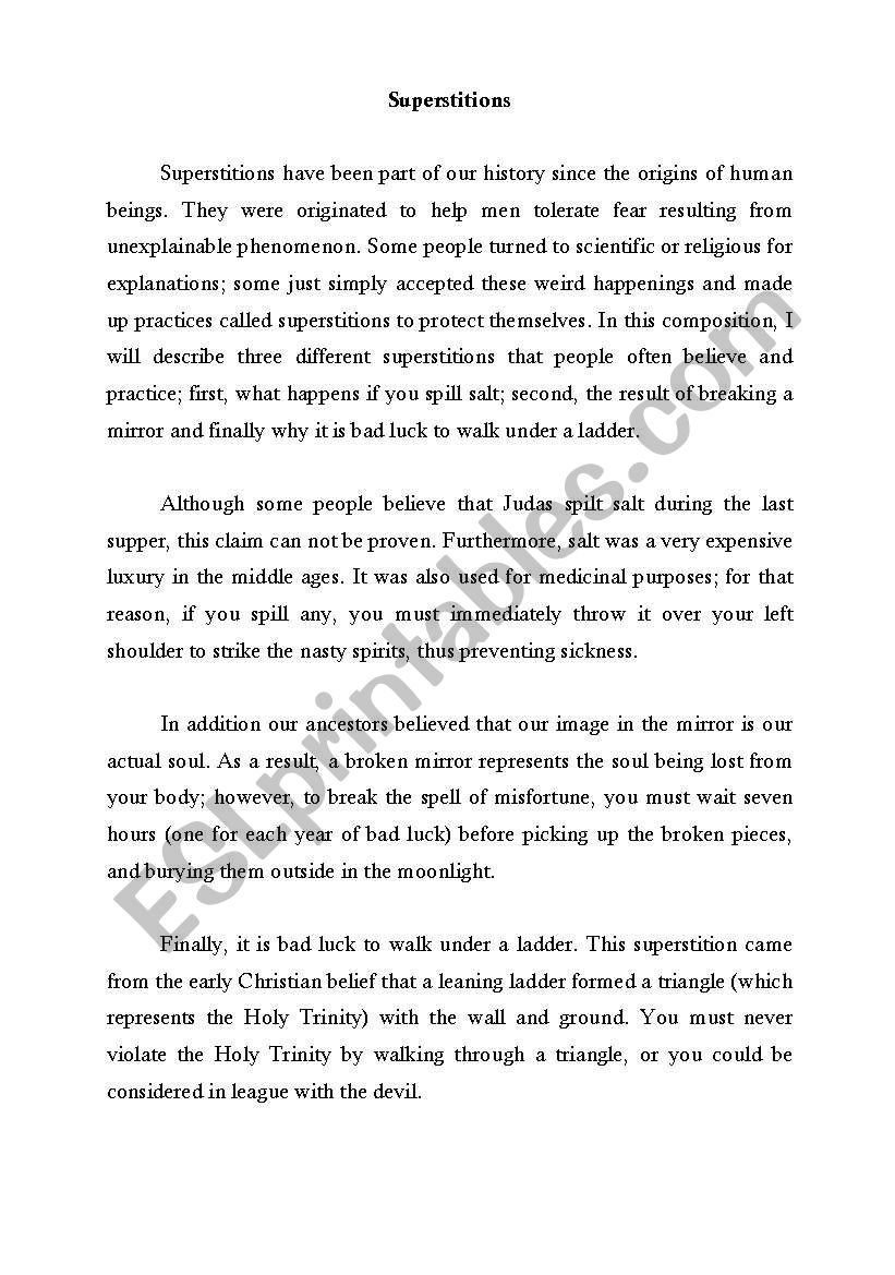 Superstitions worksheet
