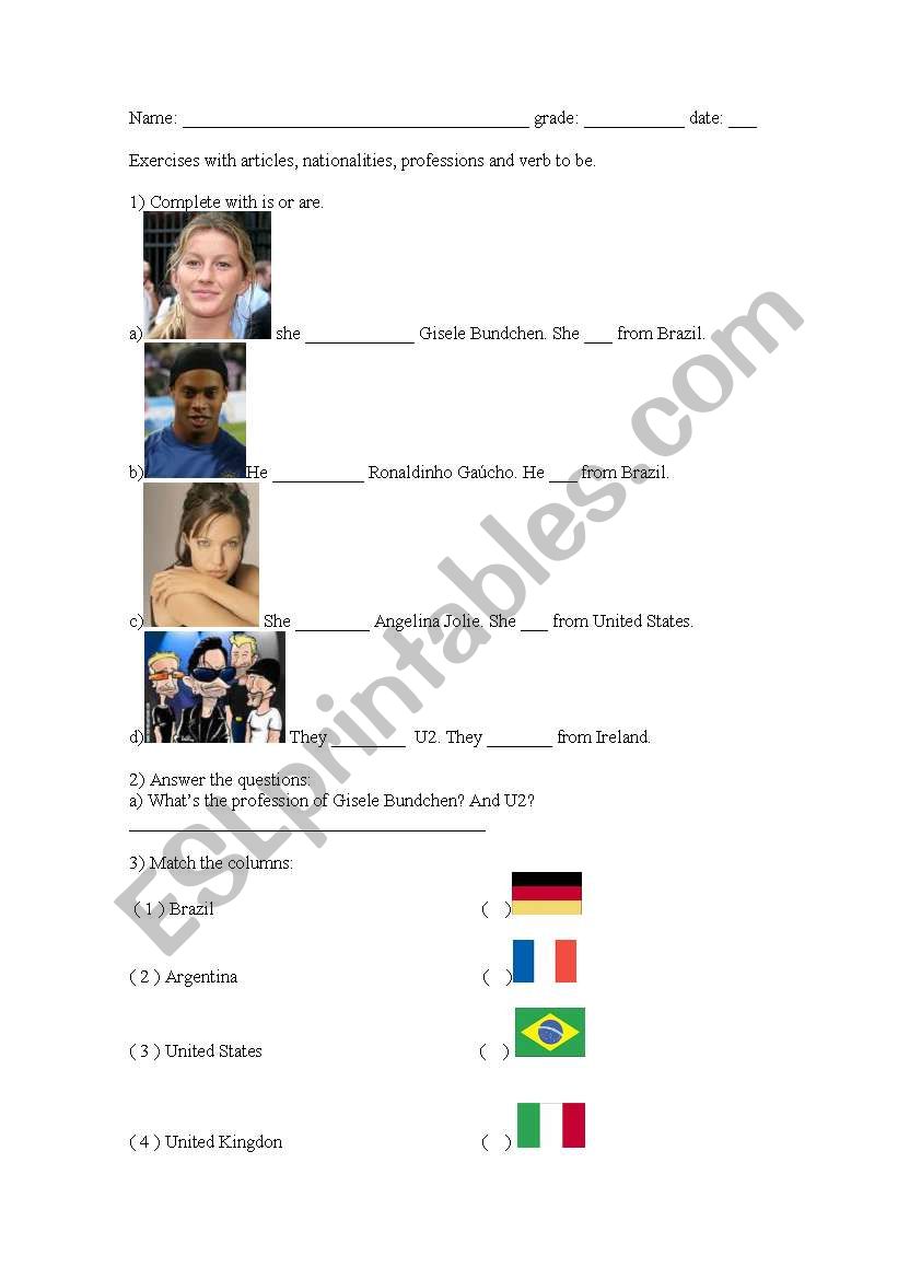 Nationalities, countries, articles and verb to be