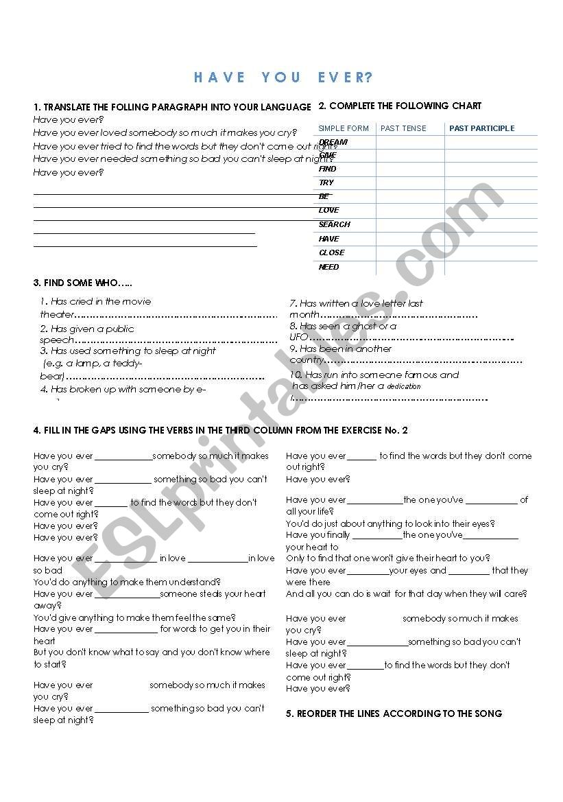 Have you Ever? by Westlife worksheet